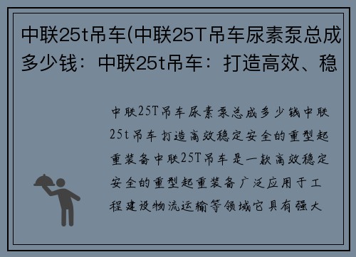 中联25t吊车(中联25T吊车尿素泵总成多少钱：中联25t吊车：打造高效、稳定、安全的重型起重装备)