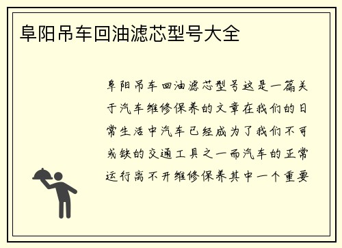 阜阳吊车回油滤芯型号大全